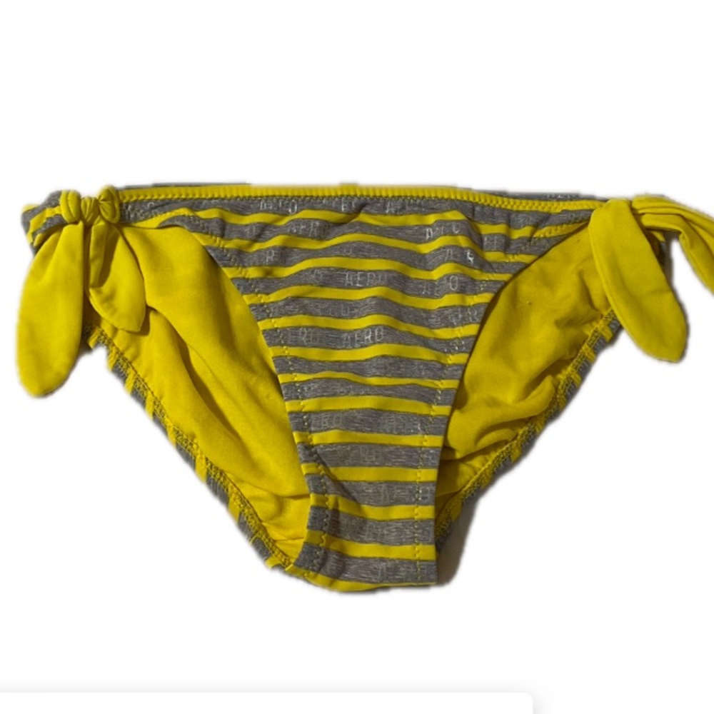 Aeropostale side tie Bikini Bottoms. Size Large Yellow & Gray Striped